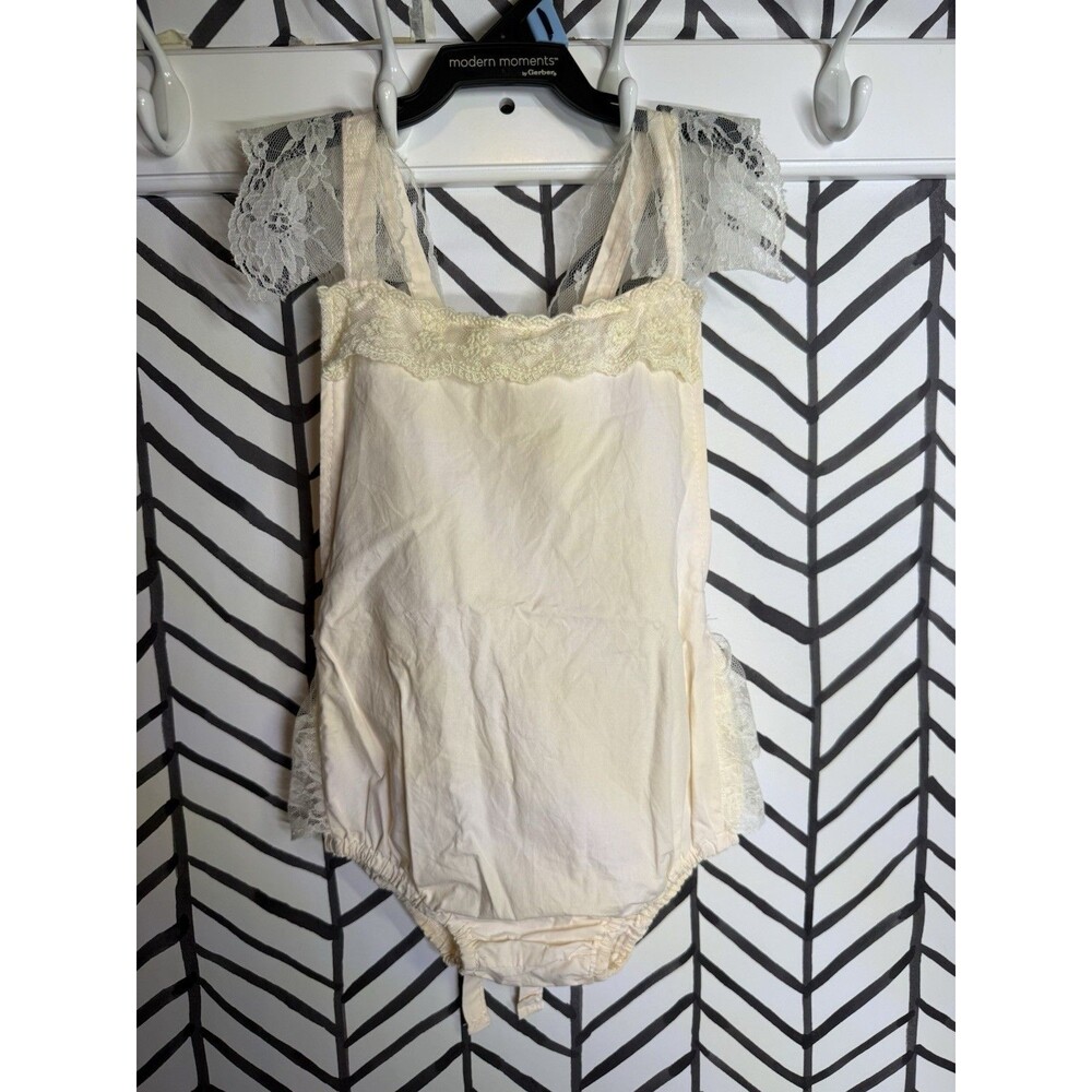 Hand Made Cream Lace Open Back Romper Baby Girls 12M 2051
